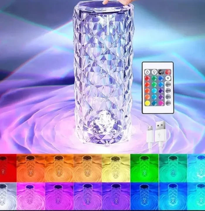Настільна акумуляторна лампа з пультом. Нічник RGB Crystal Rose.